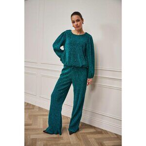 NWT ESQUALO SAFIA Teal Lurex Sparkle Crinkle Trousers